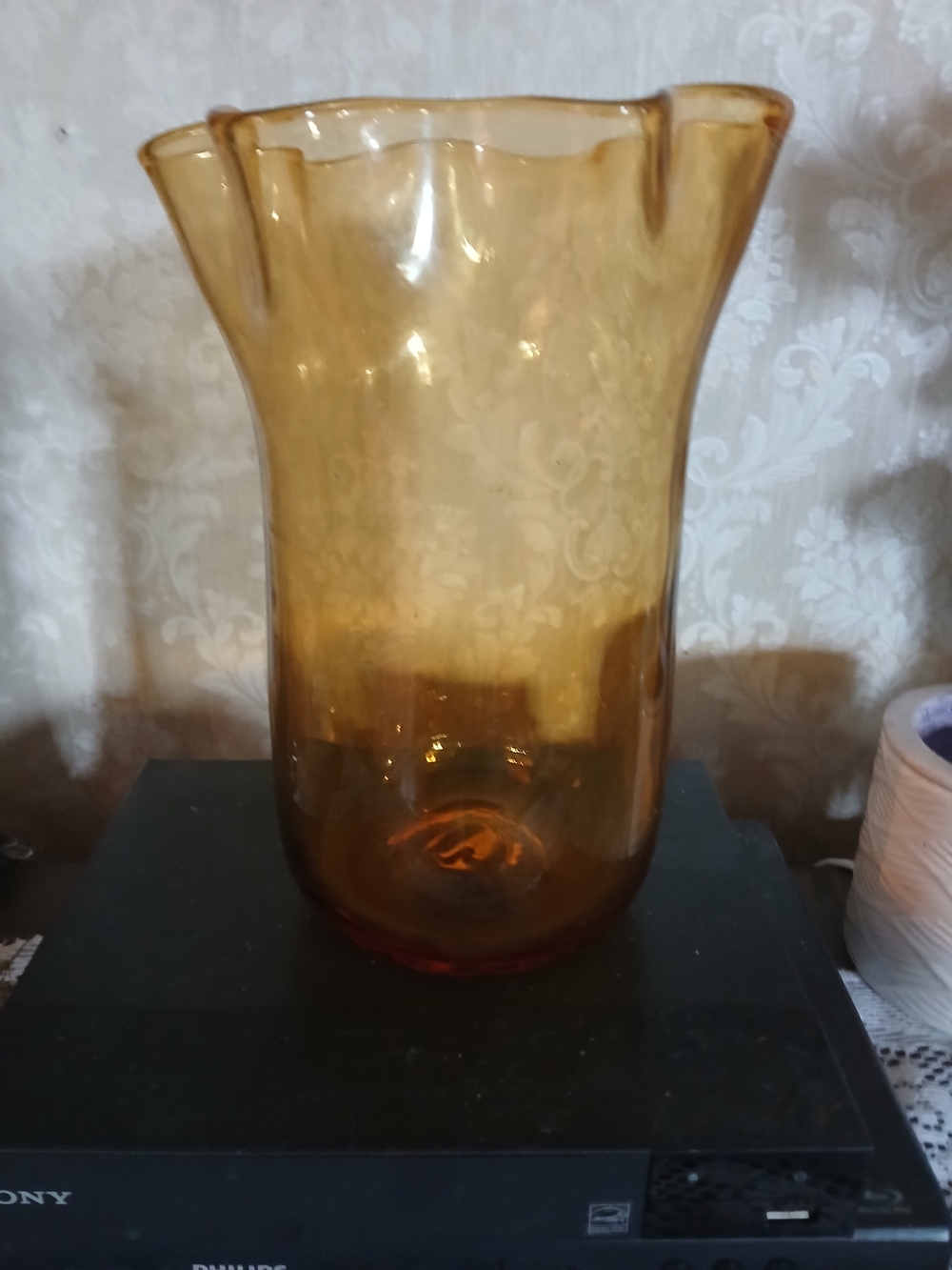 Amber Glass Fluted Vase - Home Accents
